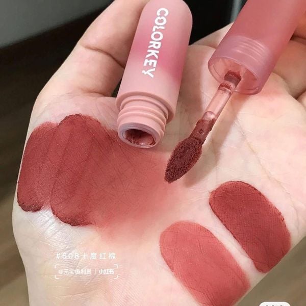 Son Môi Colorkey Nhung Mờ R608 Nâu Đất Trầm 2g Mousse Lip Mud Matte