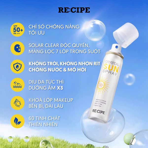 Xịt Chống Nắng Tối Ưu Cho Mặt & Body RECIPE Crystal Sun Spray SPF50+ PA+++  180ml