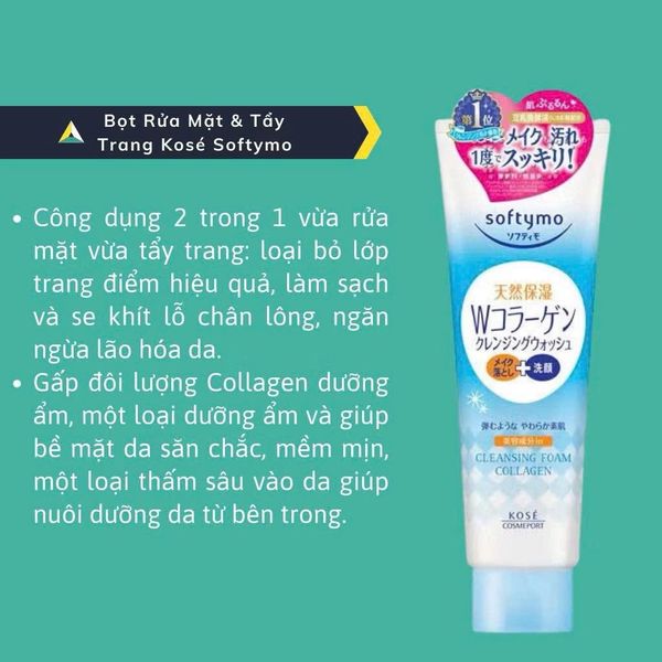 Sữa Rửa Mặt Kosé Softymo Tẩy Trang & Ngừa Lão Hoá 190g Cleansing Foam Collagen