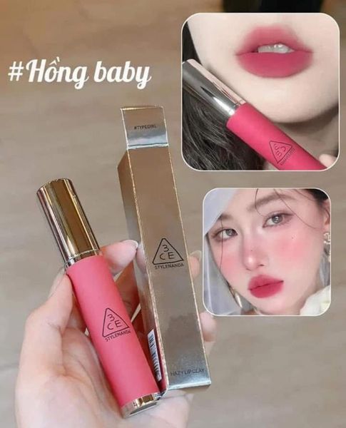 Son Lì 3CE Mịn Môi Typegirl - Hồng Sen 4g Hazy Lip Clay