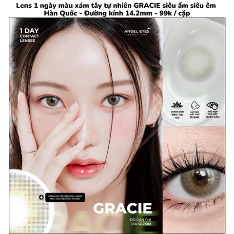 Lens 1 ngày màu xám tây tự nhiên GRACIE siêu ẩm nhãn hiệu Angel Eyes Hàn Quốc - Đường kính 14.2mm - 0 độ
