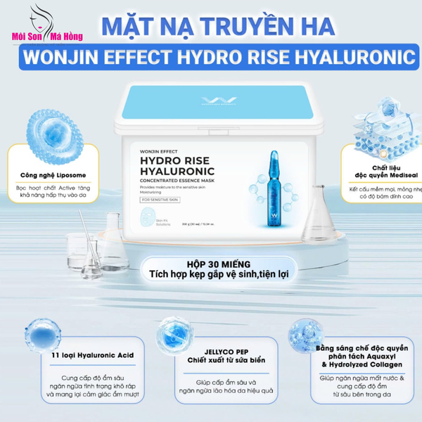 Mặt Nạ Giấy Truyền HA Wonjin Effect Hydro Rise Hyaluronic (Hộp 30 Miếng)