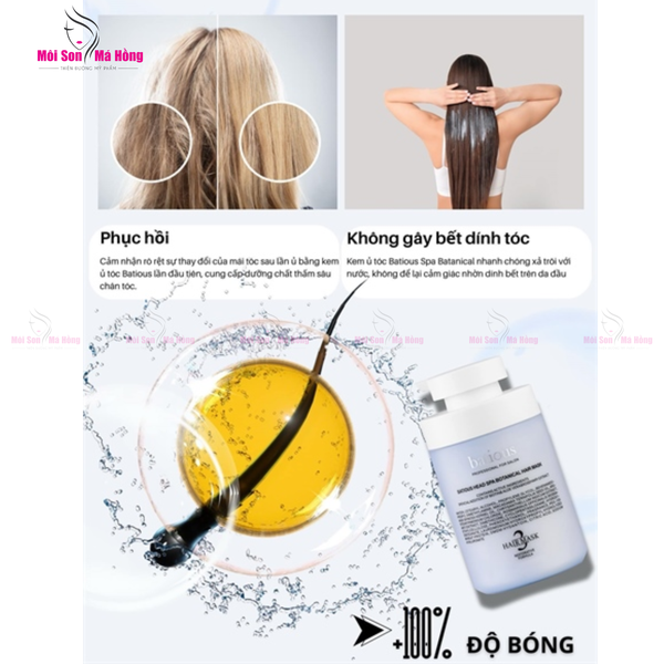 Kem Ủ Tóc Phục Hồi Tóc Hư Tổn Chuyên Sâu Batious Head Spa Botanical Hair Mask 500ml kèm quà tặng máy hấp tóc