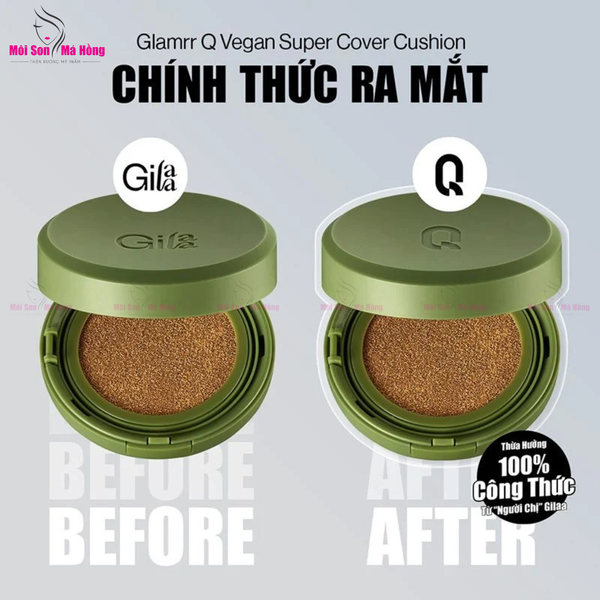 (CÔNG TY) Phấn Nước Kiềm Dầu, Che Phủ Cao GLAMRR Q Vegan Super Cover Cushion SPF50+/PA+++