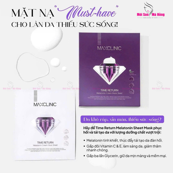 Miếng Mặt Nạ Cấp Ẩm, Dưỡng Sáng Da Maxclinic Time Return Melatonin Cream Mask Sheets Hàn Quốc 28ml