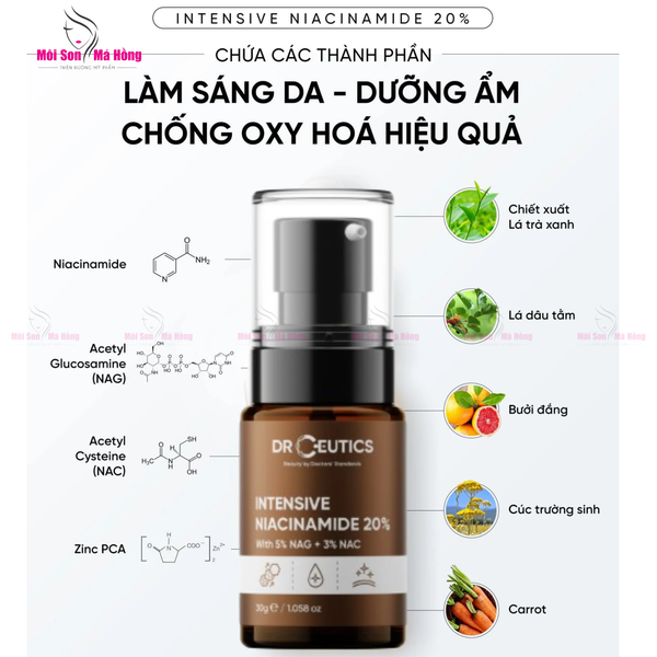 Tinh Chất Giảm Thâm, Sáng Da & Kiềm Dầu DrCeutics Intensive Niacinamide 20% With 5% NAG + 3% NAC 30g