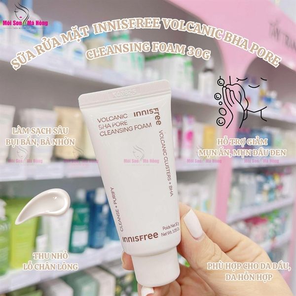 Sữa rửa mặt Innisfree tro núi lửa Jeju Volcanic Pore Cleansing Foam 30g