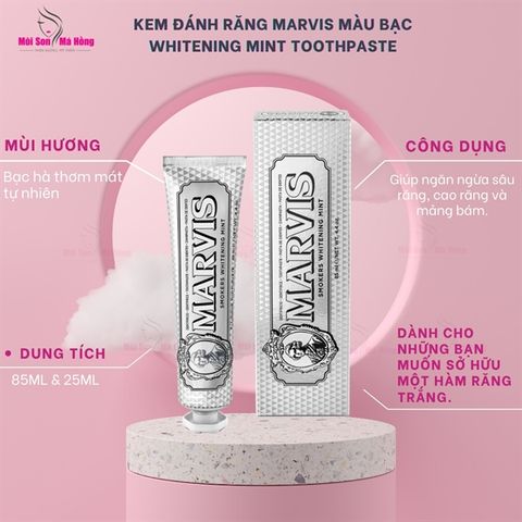 Kem Đánh Răng Marvis Màu Bạc Trắng răng sạch mảng bám Cho Người Hút Thuốc 85ml Smokers Whitening Mint Toothpaste
