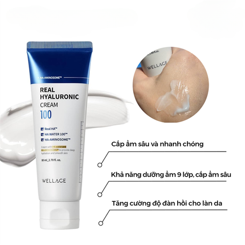 Kem Dưỡng Ẩm Wellage Real Hyaluronic 100 Cream Làm Dịu, Phục Hồi Da 50ml