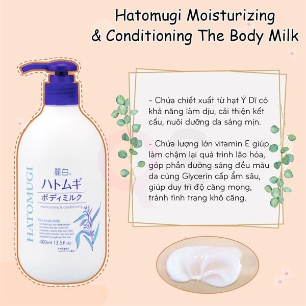 (CÔNG TY) Sữa Dưỡng Thể Hatomugi Làm Sáng Da Ban Đêm 400ml Reihaku Hatomugi Body Milk