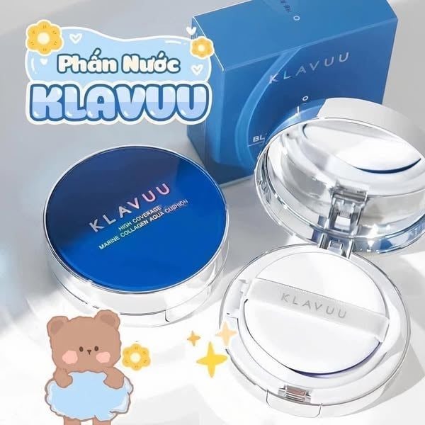 Phấn Nước che phủ cao Klavuu Blue Pearlsation High Coverage Marine Collagen Aqua Cushion 12gr