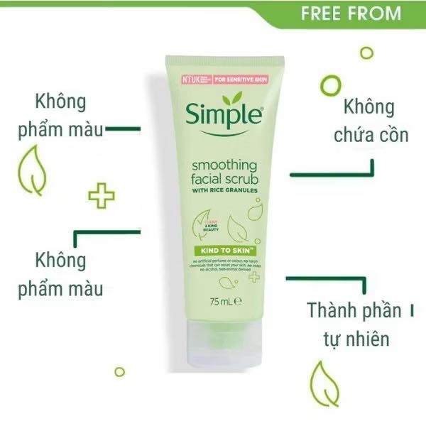 Tẩy Tế Bào Chết Simple Dành Cho Da Nhạy Cảm 75ml Kind to Skin Smoothing Facial Scrub