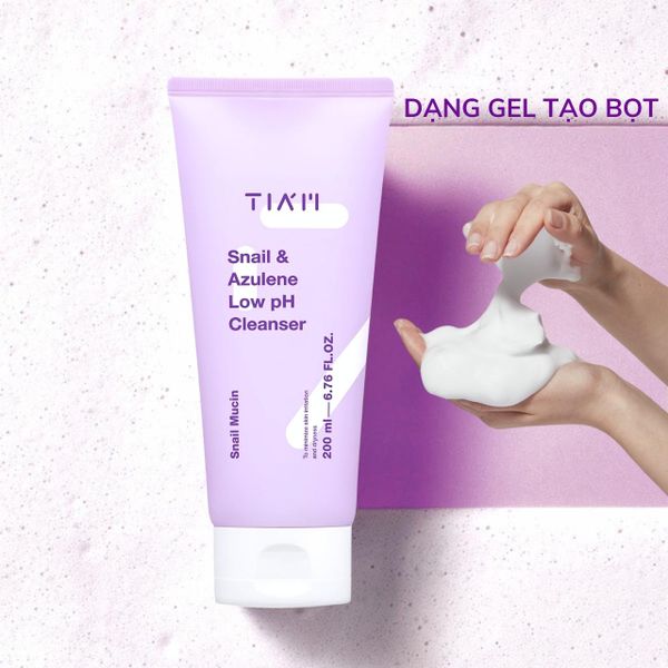 Sữa Rửa Mặt Tia'm Ốc Sên Làm Dịu & Phục Hồi Da 200ml Snail & Azulene Low pH Cleanser