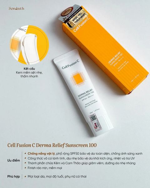 Kem Chống Nắng Cell Fusion C Dịu Nhẹ, An Toàn Cho Mọi Loại Da Derma Relief Sunscreen 100 SPF50+/PA++++