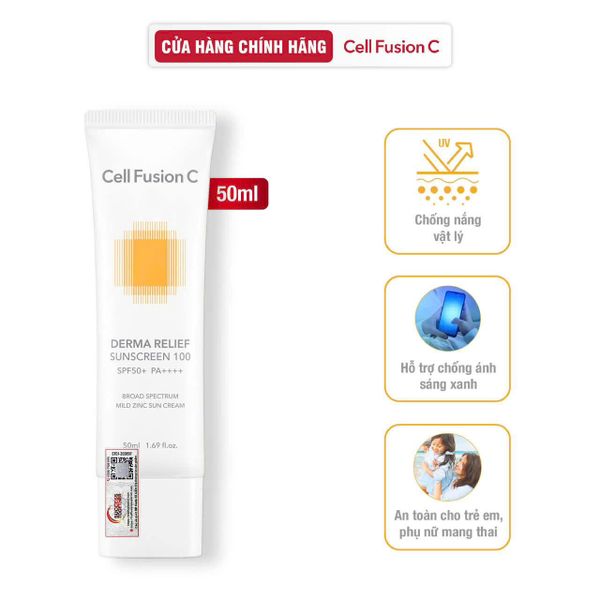 Kem Chống Nắng Cell Fusion C Dịu Nhẹ, An Toàn Cho Mọi Loại Da Derma Relief Sunscreen 100 SPF50+/PA++++