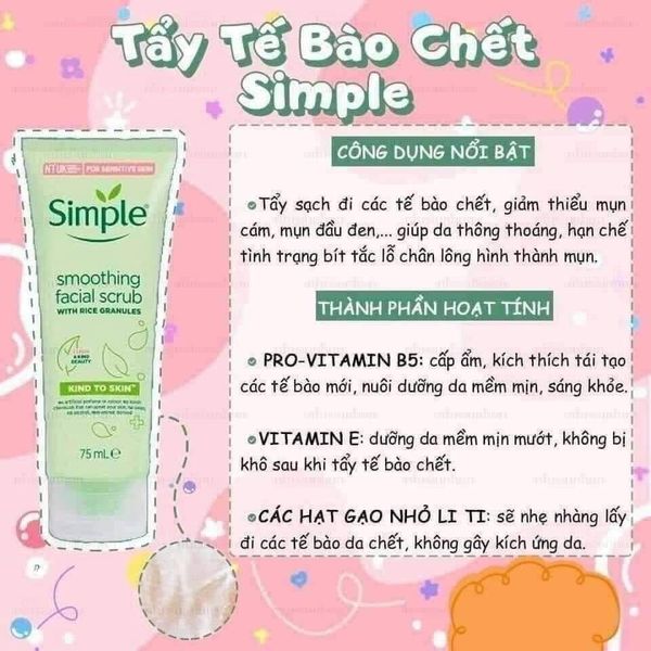 Tẩy Tế Bào Chết Simple Dành Cho Da Nhạy Cảm 75ml Kind to Skin Smoothing Facial Scrub