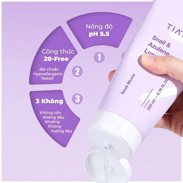 Sữa Rửa Mặt Tia'm Ốc Sên Làm Dịu & Phục Hồi Da 200ml Snail & Azulene Low pH Cleanser