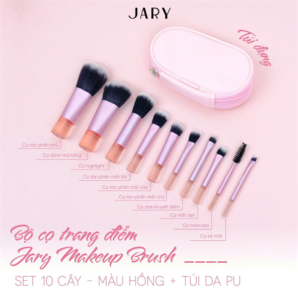 Bộ Cọ Jary Túi Da PU Set 10 Cây Màu Hồng