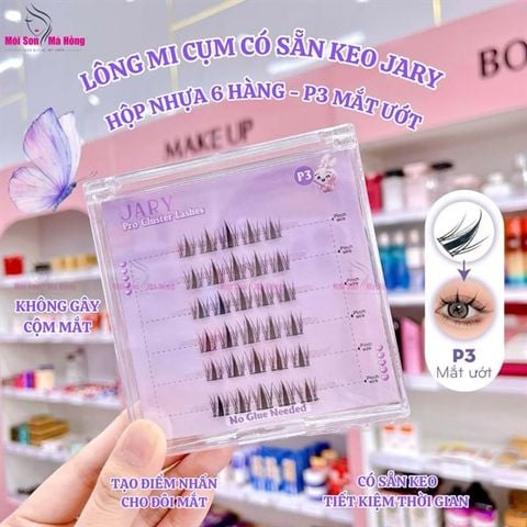 LÔNG MI CỤM CÓ SẴN KEO JARY PRO CLUSTER LASHES HỘP NHỰA 6 HÀNG - P3 MẮT ƯỚT