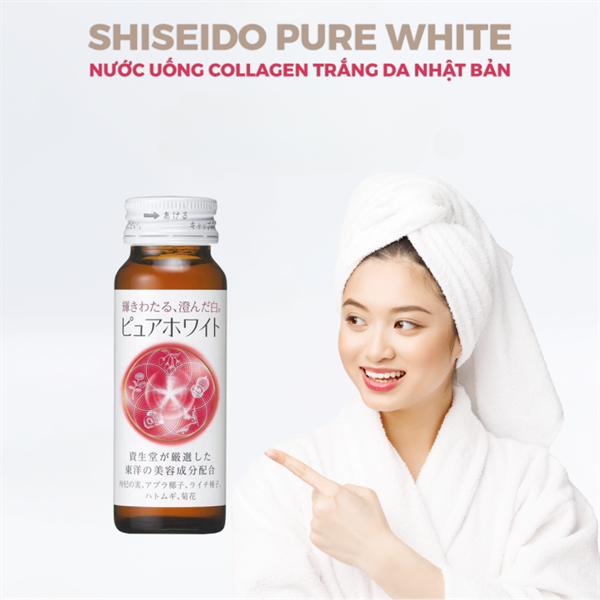 Nước Uống Shiseido Collagen Pure White Trắng Da, Giảm Nám Nhật Bản 50ml x 10Chai