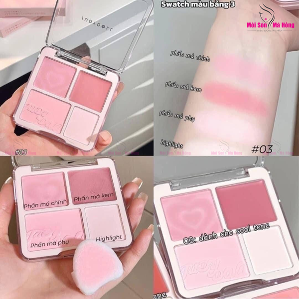 Phấn Má Và Phấn Bắt Sáng 4 Ô Judydoll Blush & Highlight Palette 9g ( Tặng bông phấn )
