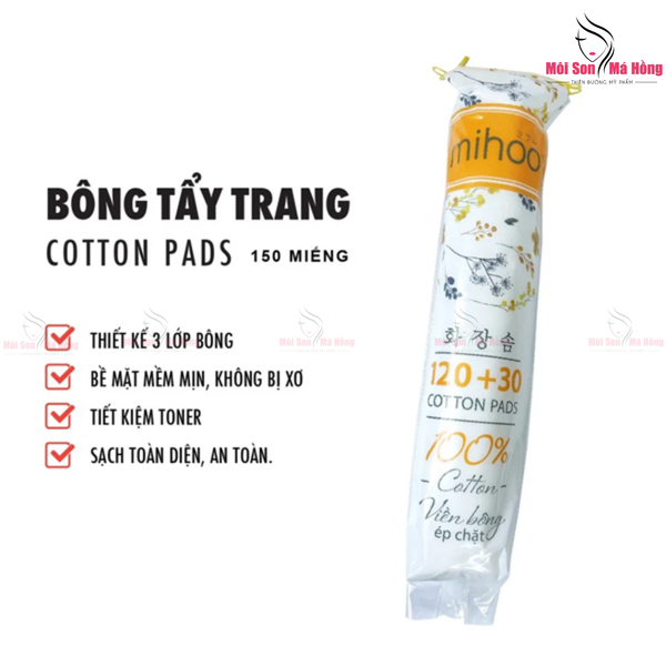 Bông Tẩy Trang Mihoo Bông Tròn Túi 150 Miếng Cotton Pads