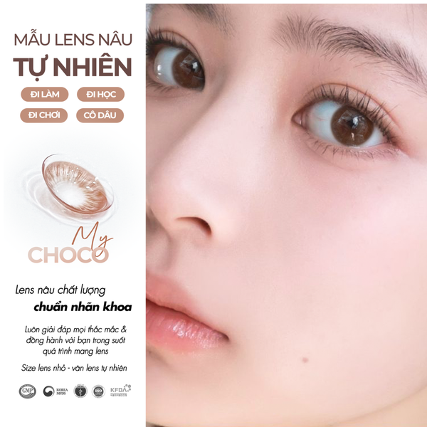LENS MẮT 14.0 My Choco Silicone Hydrogel -  Nâu choco tự nhiên Chất liệu Silicone êm ái , Đeo 12h - HSD 6 Tháng