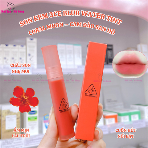 Son kem lì 3CE Blur Water Tint Coral Moon 4.6g - Màu Cam San Hô