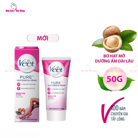 (CÔNG TY) Kem Tẩy Lông Veet Pure Bơ Hạt Mỡ Dành Cho Da Thường 50g (Mới) màu Hồng