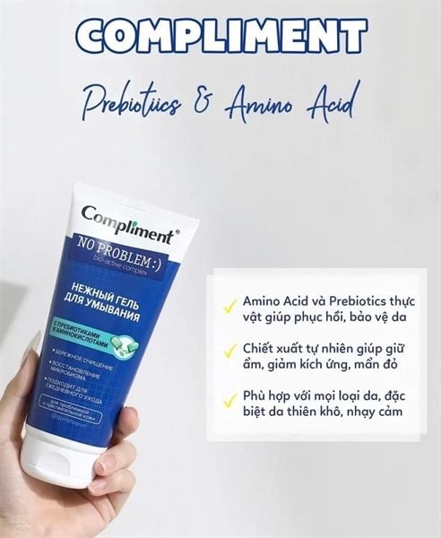 Gel Rửa Mặt Compliment No Problem Prebiotics Axit Amin 200ml Nga