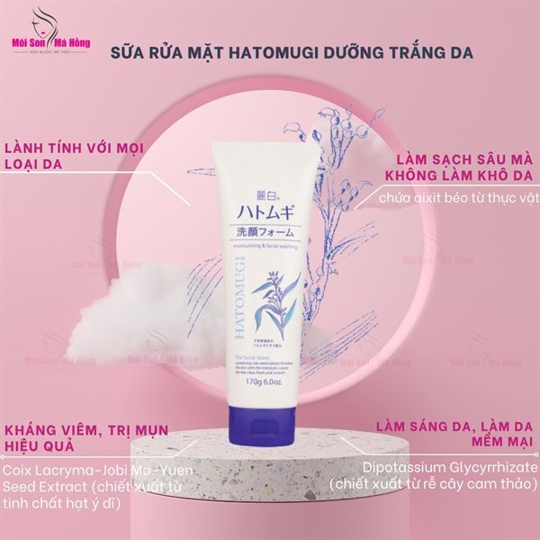 (CÔNG TY)  Sữa Rửa Mặt Hatomugi Tẩy Trang, Hỗ Trợ Sáng Da 130g Cleansing & Facial Washing - The W Cleansing Foam