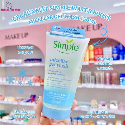 Sữa rửa mặt Simple Water Boost Micellar Facial Gel Wash 150ml