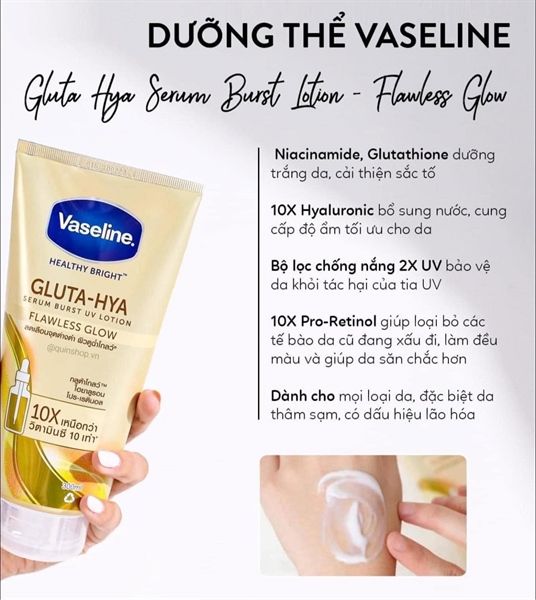 Sữa Dưỡng Thể Trắng Sáng Đều Màu Da Chống Nắng Ban Ngày Vaseline Healthy Bright Gluta-Hya Serum Burst UV Lotion 330ml