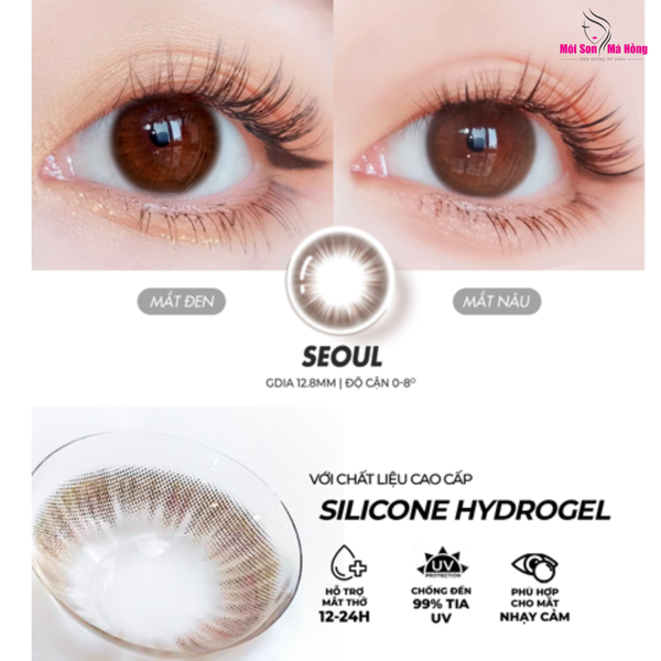 LENS NÂU SEOUL BROWN CHỐNG TIA UV Chất liệu Silicone êm ái , Đeo 12h - HSD 6 Tháng 1 bên/ 1 cặp