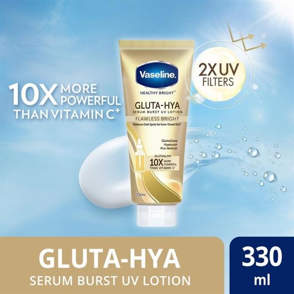 Sữa Dưỡng Thể Trắng Sáng Đều Màu Da Chống Nắng Ban Ngày Vaseline Healthy Bright Gluta-Hya Serum Burst UV Lotion 330ml