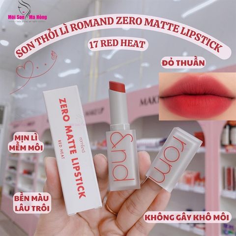 Son Thỏi Lì Màu Đỏ Thuần Romand Zero Matte Lipstick 17 Red Heat 3g