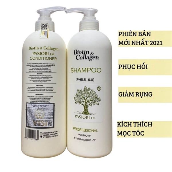 Bộ dầu gội và xả phục hồi tóc hư tổn Biotin and Collagen Voudioty Trắng 2x1000ml