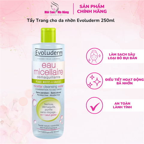 Tẩy Trang cho da nhờn Evoluderm 250ml xanh