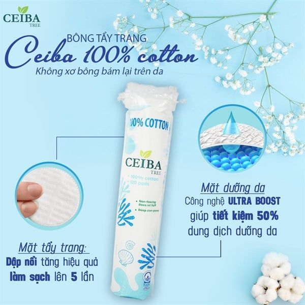 Bông Tẩy Trang Ceiba 100% Chất Liệu Cotton 120 Miếng