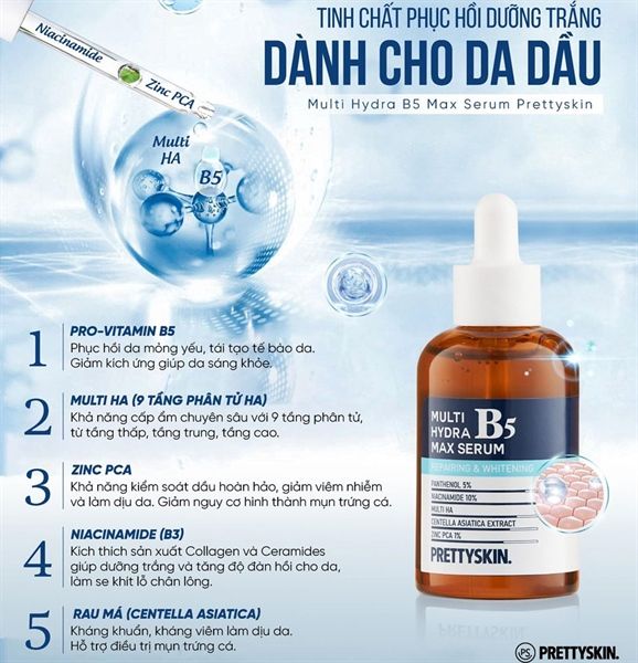 Tinh Chất Phục Hồi Cho Da Dầu PrettySkin Multi Hydra B5 Max Serum 50ML