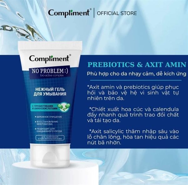 Gel Rửa Mặt Compliment No Problem Prebiotics Axit Amin 200ml Nga