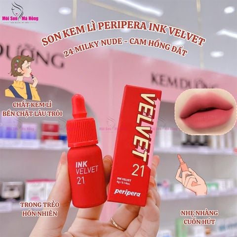 PERIPERA Son Kem Peripera Ink Velvet - 21 Vitality Coral Red - đỏ san hô