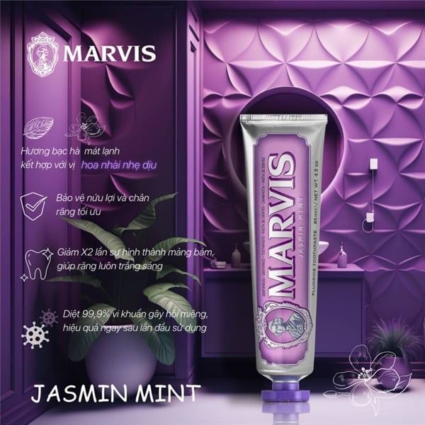 Kem đánh răng Marvis Jasmin Mint (Màu tím) 85ml