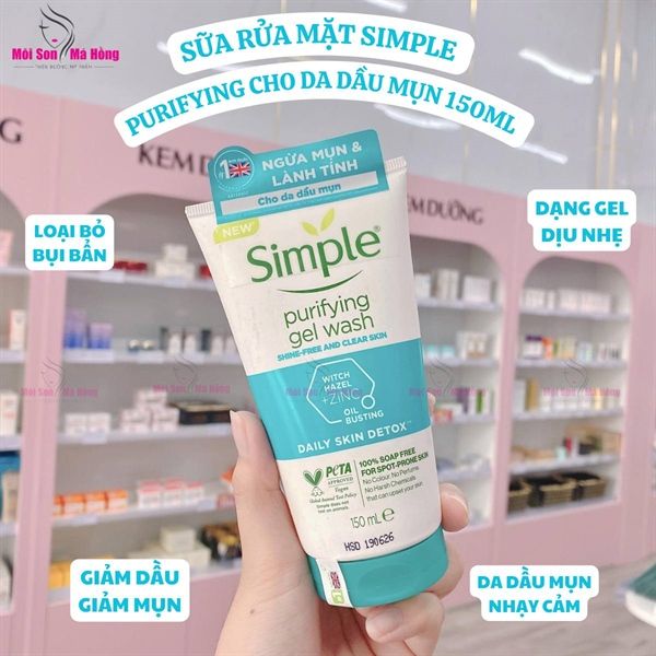 SIMPLE Gel Rửa Mặt Simple Purifying Gel Wash Giảm Bóng Nhờn 150ml XANH DƯƠNG