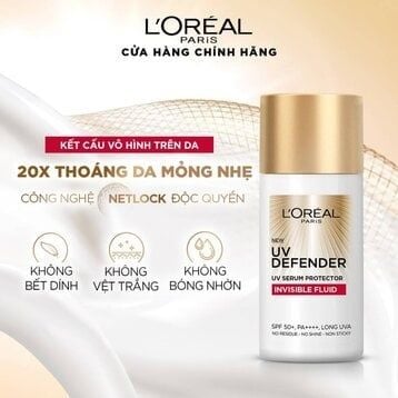Kem Chống Nắng L'Oreal Paris X20 Thoáng Da Mỏng Nhẹ 50ml UV Defender Serum Invisible Fluid SPF50+ PA++++