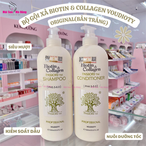 Bộ dầu gội và xả phục hồi tóc hư tổn Biotin and Collagen Voudioty Trắng 2x1000ml