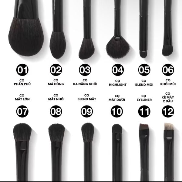 Bộ cọ Muas accessories 12 cây thân gỗ đen chất lông mền mịn