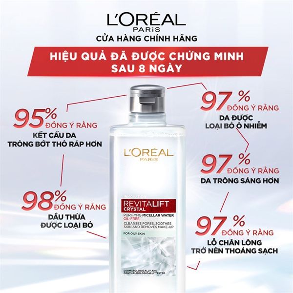 Nước Tẩy Trang L'Oreal Làm Sạch Sâu Cho Da Dầu Loreal Revitalift Crystal  95ml/ 400ml