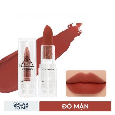 Son Thỏi Lì 3CE Vỏ Trong Suốt Speak To Me - Đỏ Mận 3.5g Soft Matte Lipstick