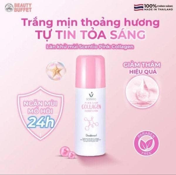 Lăn khử mùi và khô thoáng vùng da dưới cánh tay Scentio Pink Collagen 50ml